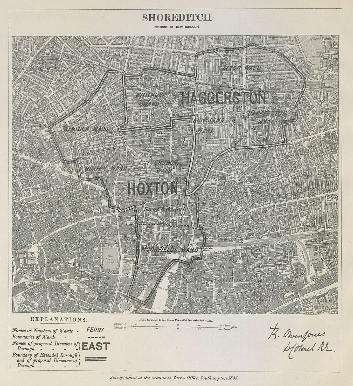 Shoreditch Parliamentary Borough. Hoxton Haggerston BOUNDARY COMMISSION 1885 map